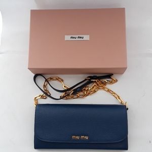 NIB Miu Miu 5M1290 Blue Leather crossbody bag